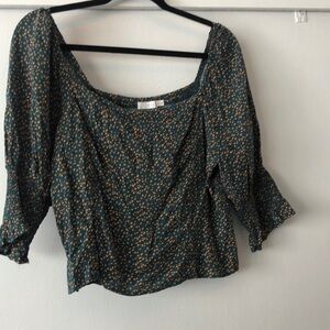 Lush smocked crop peasant blouse top